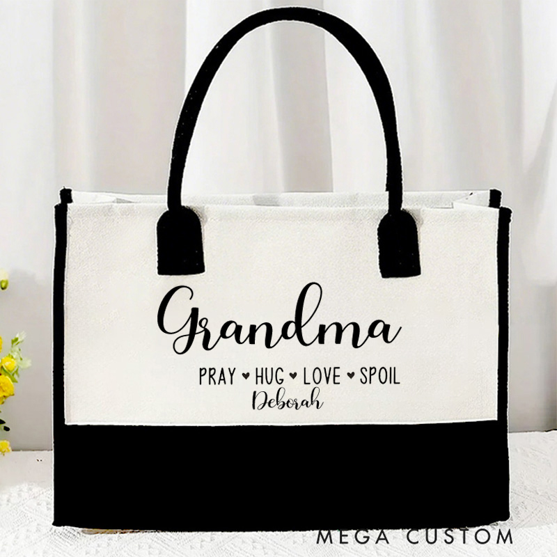Personalized Grandma To Be Religious with Name Tote Canvas Bag Christian Gift for Her Large Capacity Religious Accessory Gift for Christian