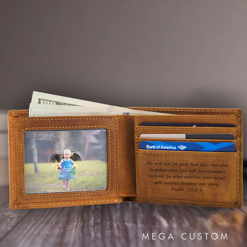 Personalized Cross Leather Bifold Wallet with Multi Pocket Confirmation Gift Christian Birthday Gift for Christians