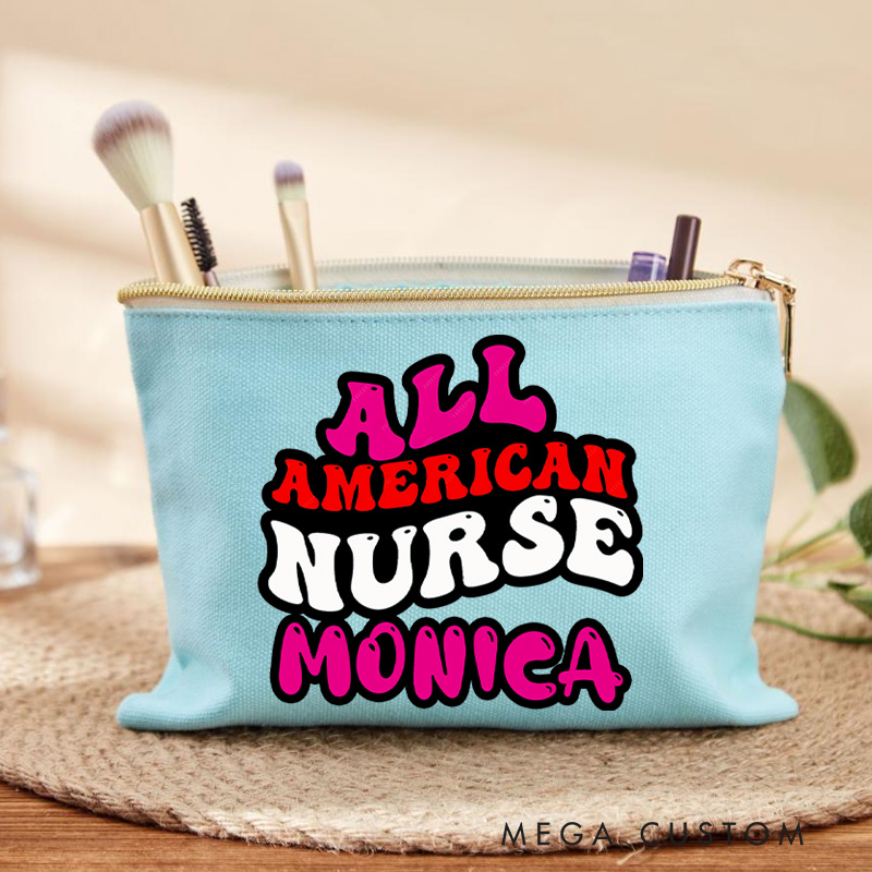 Personalized Makeup Bag for Nurse All American Nurse Design Fashion Cosmetic Bag Gift