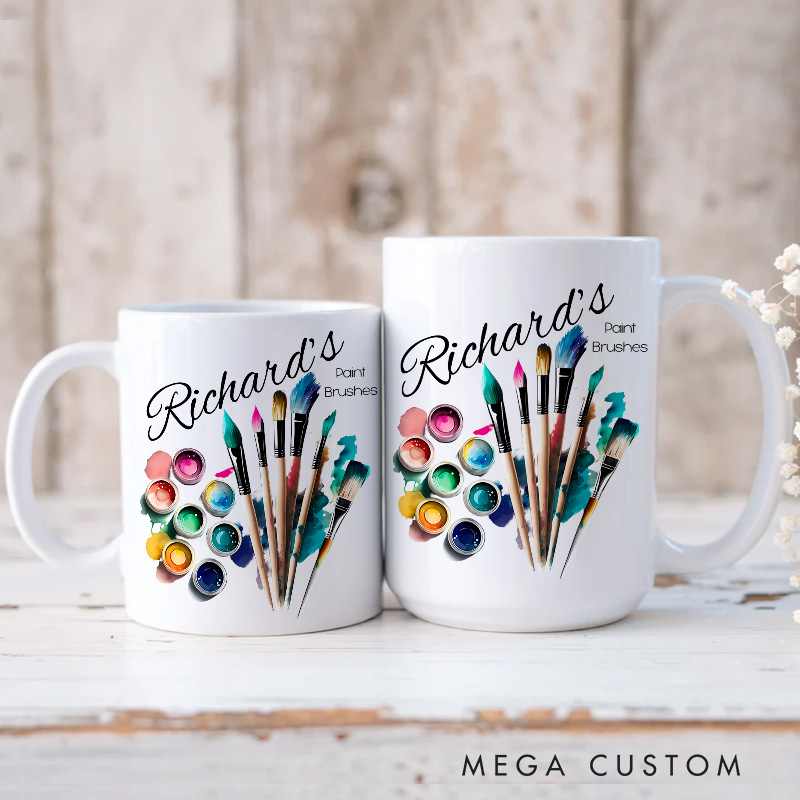 Personalized Brush Holder Mug Artist Coffee Mug Art Lover Humor Mug Painting Mug