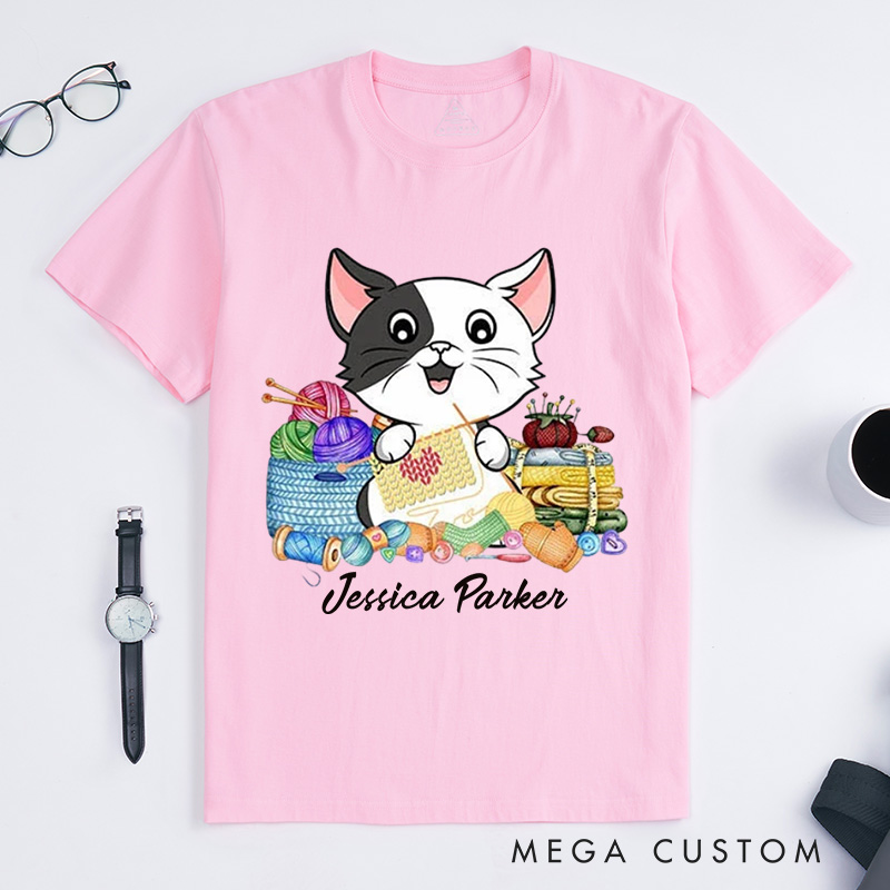 Personalized I Love Knitting And Cat Classic T-Shirts Knit Gift Knitting Gift Knitter Gift Love To Knit Love Knitting Knit Lover