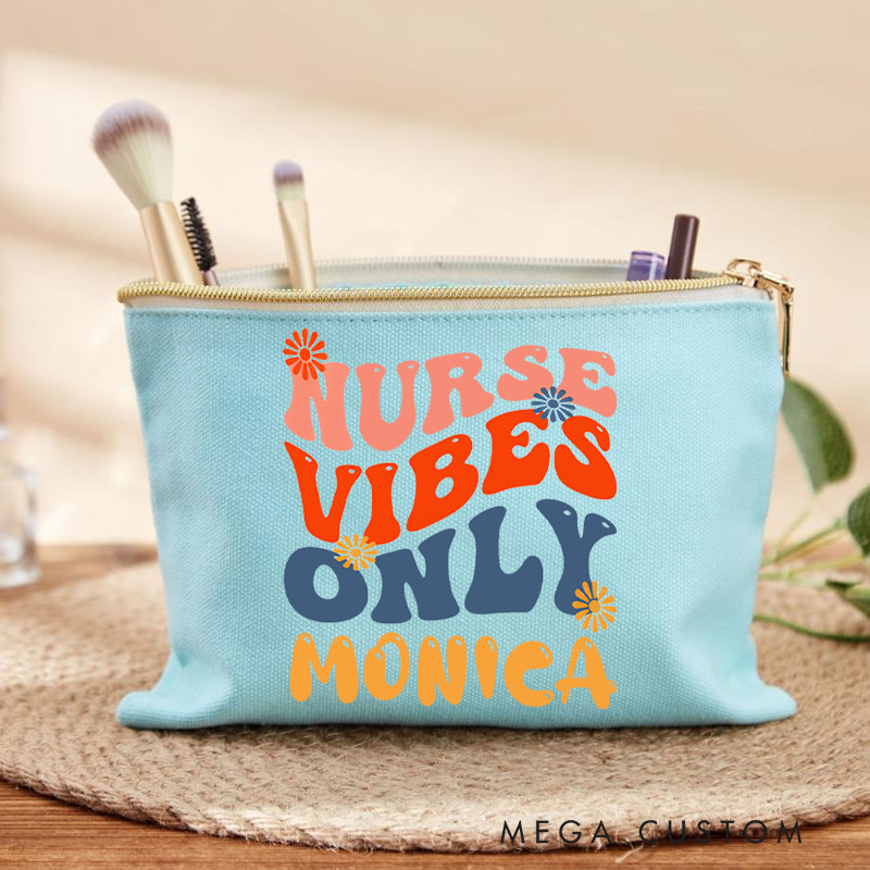 Personalized Makeup Bag for Nurse Vibes Only Design Fashion Cosmetic Bag Gift
