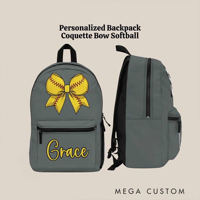 Personalized Softball Backpack with Custom Name and Coquette Bow Design Perfect for Players and Fans