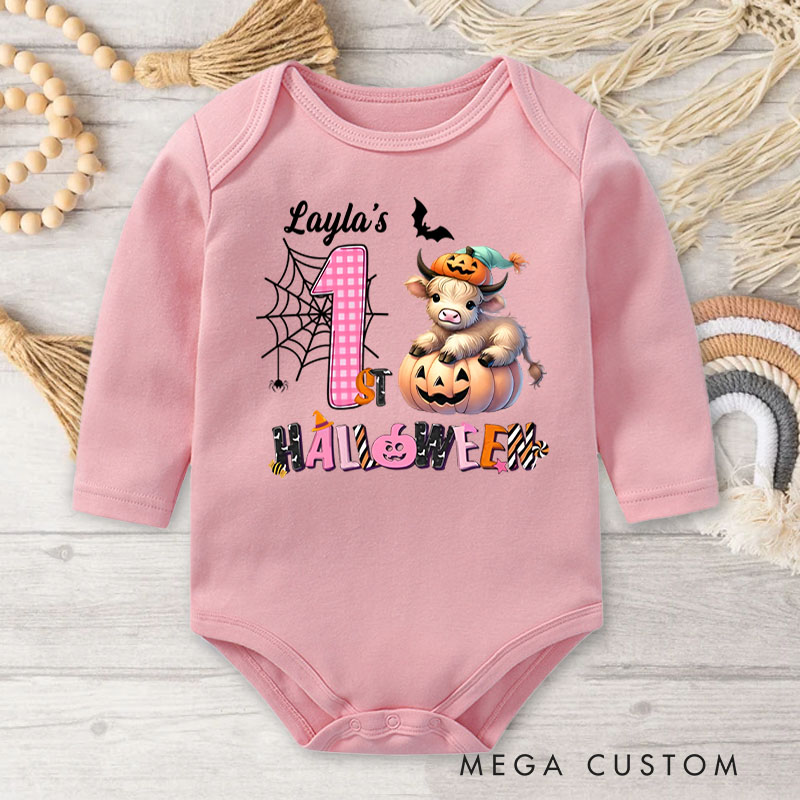 Personalized First Halloween Delight with Sweet Baby Cow Baby Bodysuit New Baby Girl Boy Gift