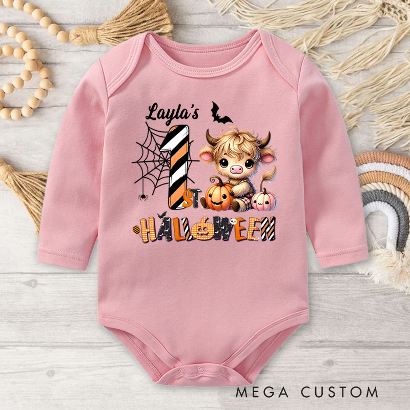 Personalized First Halloween Fun Featuring Cute Baby Cow Baby Bodysuit