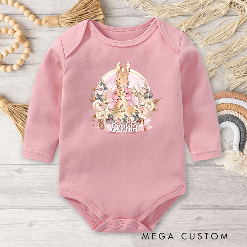 Personalized Charming Rabbit and Floral Elegance for Babies Baby Bodysuit Baby Easter Gift