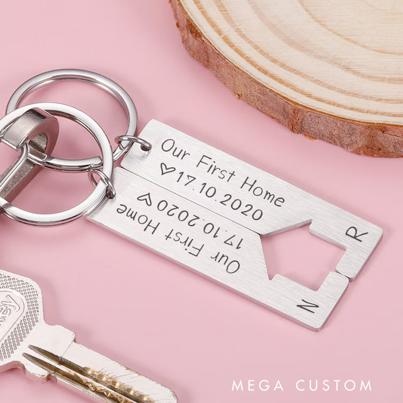 Personalized 2 Pcs Puzzle Key chain Custom Date and Initial Couple Keyring Our First Home Matching Couple Gift Anniversary Gift for Boyfriend