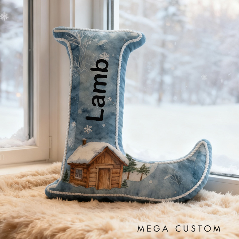 Personalized Letter Pillow Graphic 3D Print Custom Name Cozy Home Decor with Tranquil Winter Cabin Design Soft Accent Cushion Perfect New Home Gift