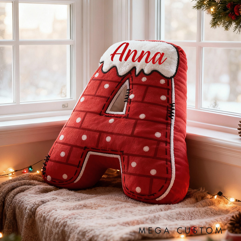 Personalized Letter Pillow Graphic 3D Print Custom Name Cozy Holiday Decor with Festive Chimney Design Soft Perfect Seasonal Gift Idea
