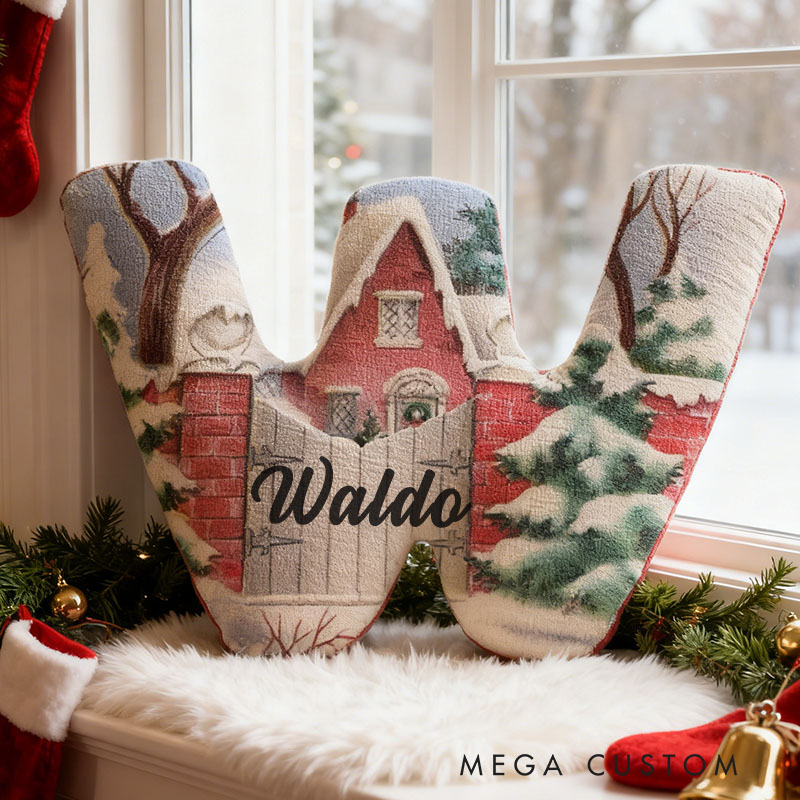Personalized 26 Letter Pillow Graphic 3D Print Custom Name Cozy Holiday Decor with Winter Wonderland and Cabin Design Christmas Gifts