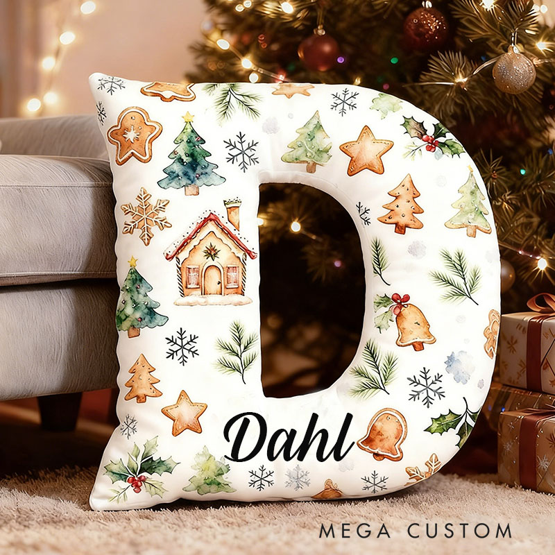 Personalized Christmas Decorative Letter Pillow with Graphic 3D Print Festive Holiday Design Customizable Name Cozy Cushion for Seasonal Home Decor