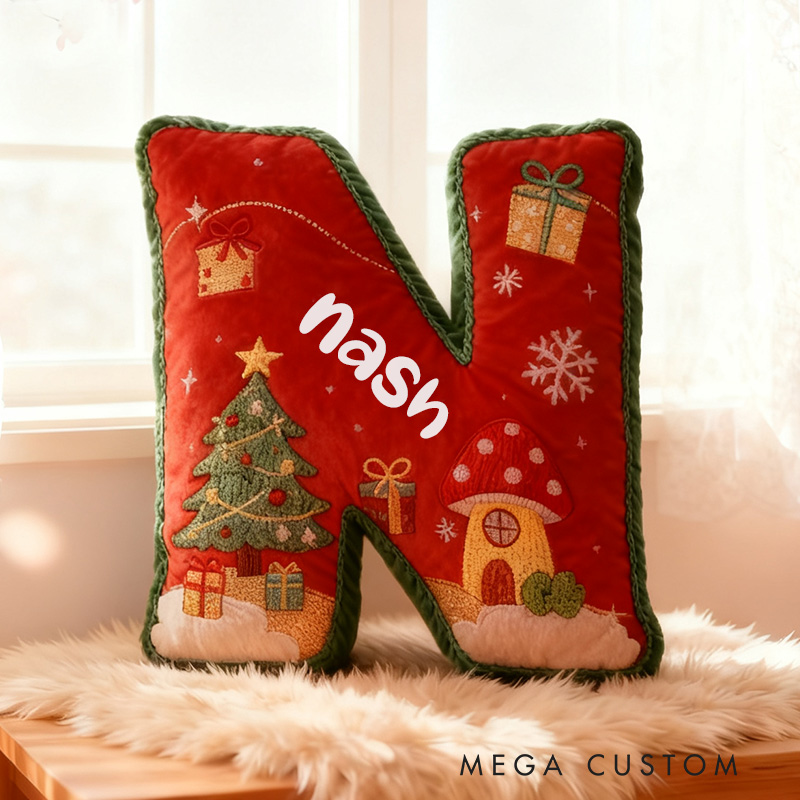 Personalized Christmas Letter Pillow Graphic 3D Print Festive Design Custom Name Soft Cushion for Holiday Decor Perfect Seasonal Gift Christmas Gifts