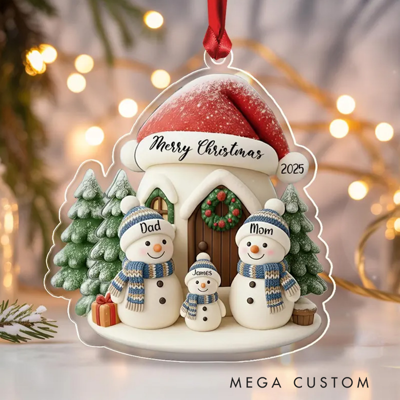 Personalized Family Christmas Ornament Acrylic Snowman Family Hanging Ornament