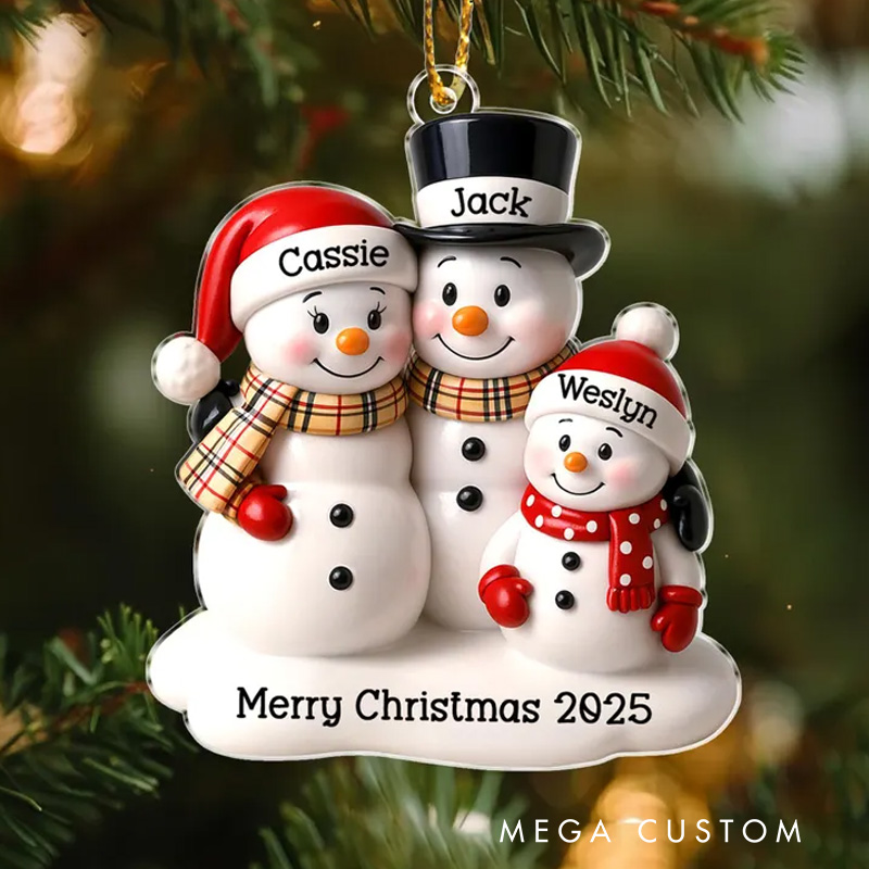 Personalized Snowman Family Ornament Custom 2D Flat Family Christmas Ornament 2025