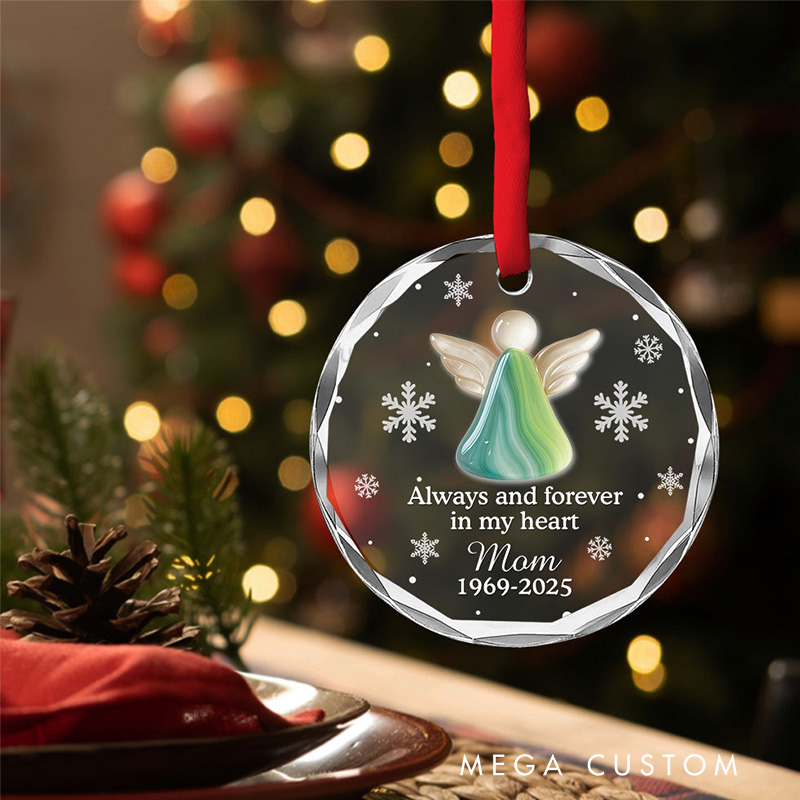 Personalized Circle Glass Ornament Always And Forever In My Heart Angel Ornament Gift for Loss of Family