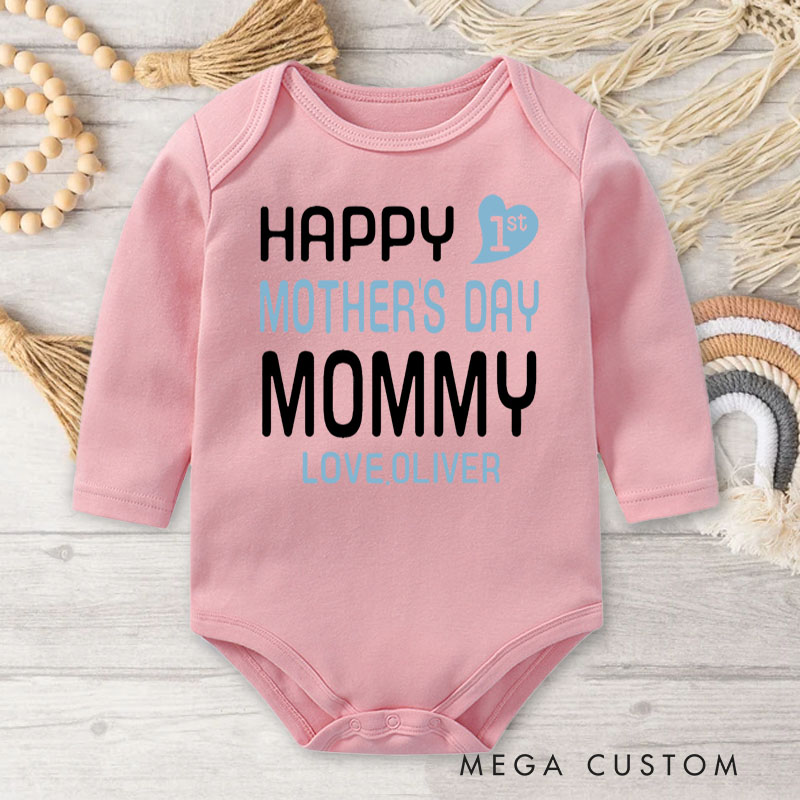 Personalized Happy First Mother's Day Typography with Love from for Mommy Baby Bodysuit