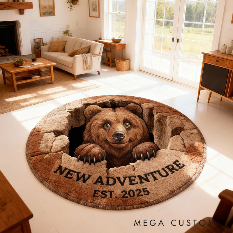 Personalized Round Rug with Adorable Bear Design Custom Floor Mat Soft Area Rug for Living Room Bedroom Unique Gift Idea Housewarming Gift Home Decor
