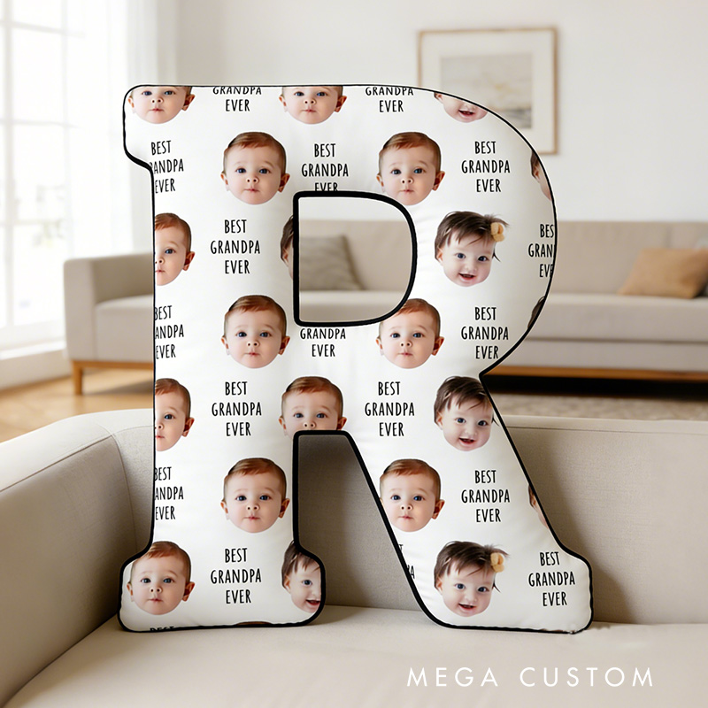 Personalized Letter Pillow Custom Photo Pillow Best Grandpa Ever Design Soft Decorative Throw Pillow Gift for Grandpa Father's Day Birthday Home Decor