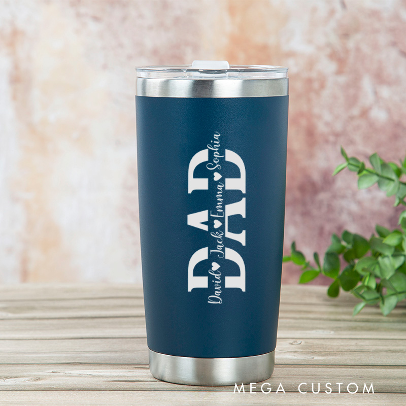 Personalized Engraved Tumbler Custom Stainless Steel Insulated Travel Mug Dad Design with Kid Names Gift for Father's Day