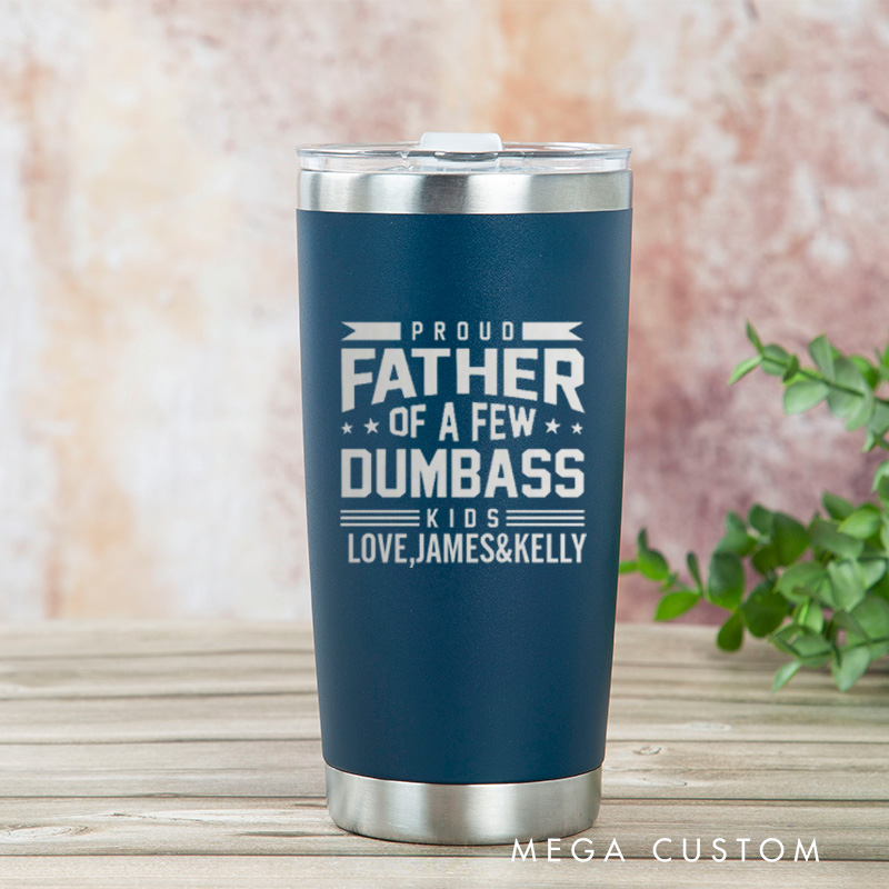 Personalized Engraved Tumbler Custom Stainless Steel Insulated Travel Mug Proud Father of a Few Design Gift for Dad Father's Day