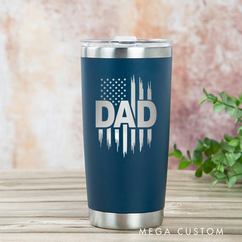 Personalized Laser Engraved Tumbler Custom Stainless Steel Insulated Travel Mug Dad American Flag Design Gift for Father's Day