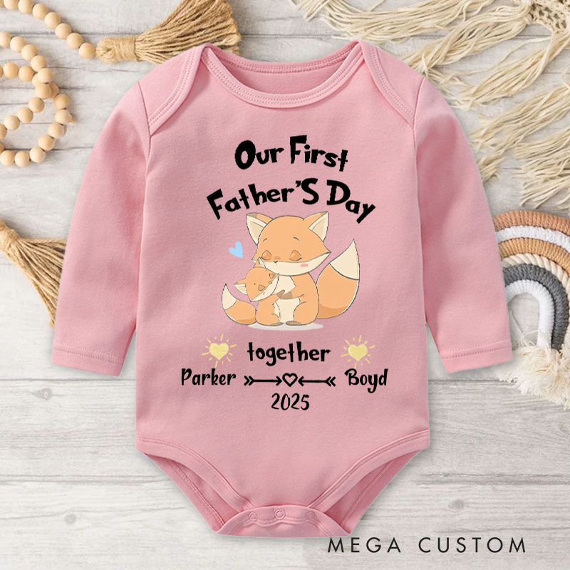 Personalized Fox Family Illustration for Our First Father's Day Together Celebration 2025 Baby Bodysuit