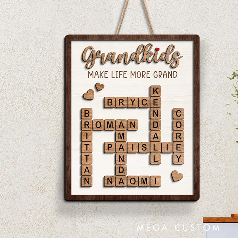 Personalized Grandma Puzzle Sign Grandkids Crossword Wooden Sign Grandchildren Sign Grandparents Gift Mother's Day Gift for Mom