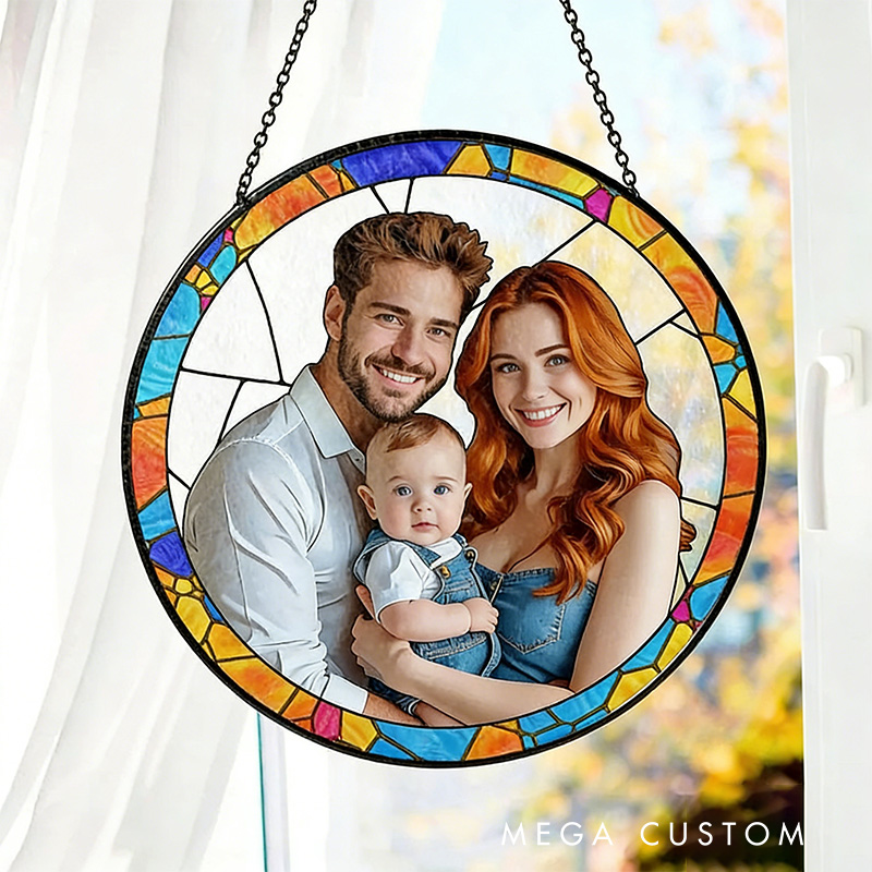 Personalized Custom Family Portrait Glass Suncatcher Custom Portrait Stained Glass Suncatcher for Window Hanging Unique Glass Art Gift Gift for Dad