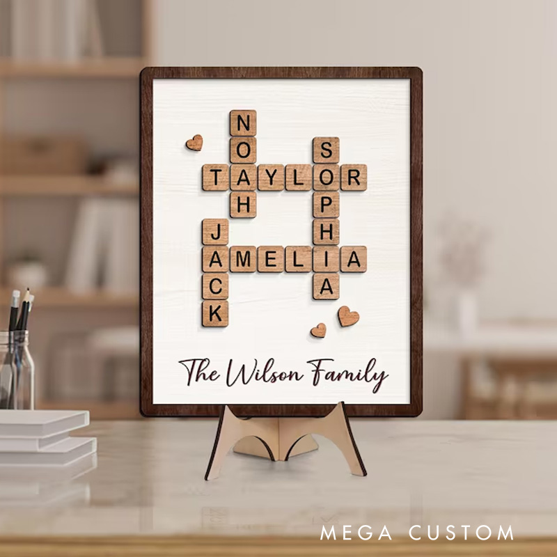 Personalized Family Puzzle Sign Custom Family Name Sign Crossword Puzzle Wooden Sign Last Name Sign Fathers Day Gift Mothers Day Gift