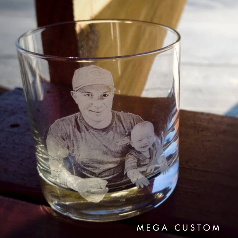 Personalized Etched Picture Rocks Glass Father's Day Dad Gifts Personalized Whiskey Glass Personalized Glassware Custom Portrait Unique Dad Gifts