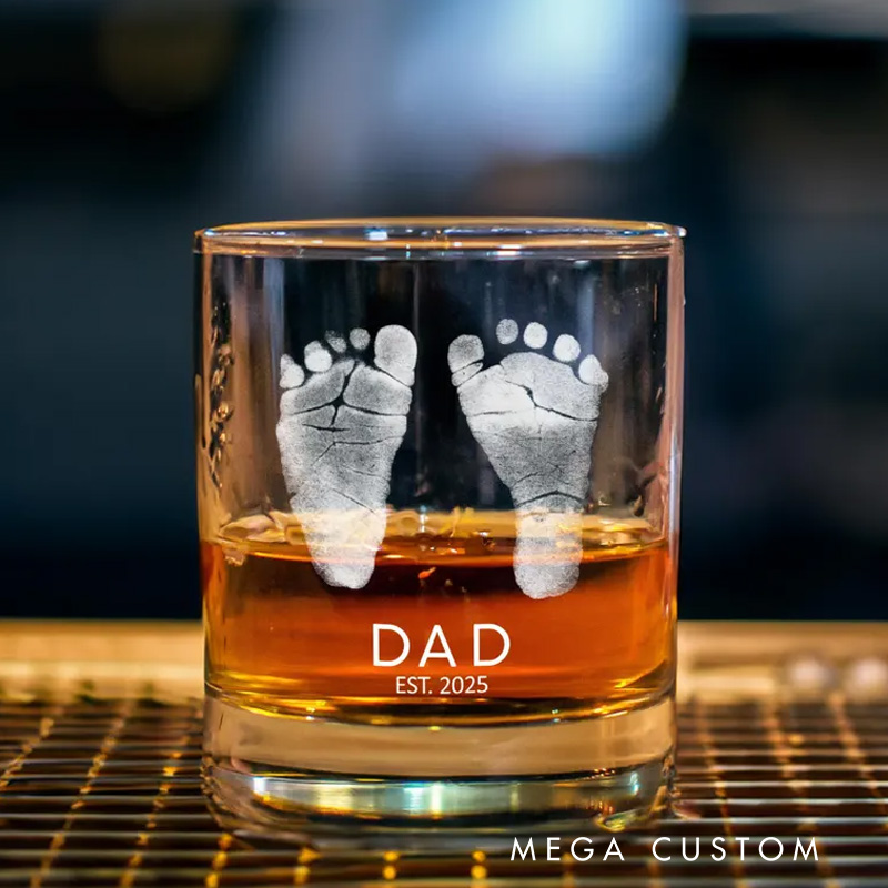 Personalized Baby Footprints Whiskey Glass Father's Day Gift for Dad