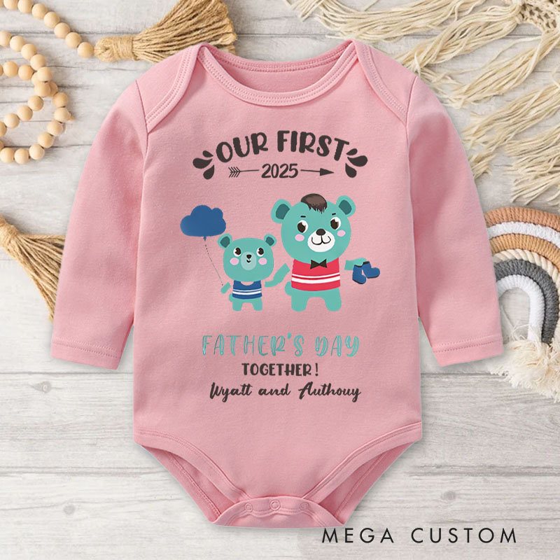 Personalized Playful Bear Dad and Baby Illustration for Our First Father's Day Together 2025 Baby Bodysuit