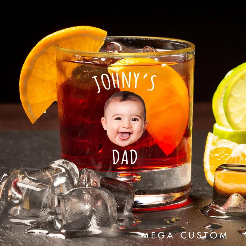 Personalized Dad Whiskey Glass Baby Photo Gift for Father's Day