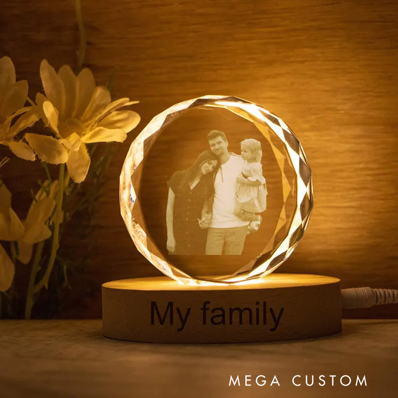 Personalized Heart Crystal Photo Portrait LED Custom Portrait in Crystal Light Family Photo Gift Portrait in Crystal Anniversary Gift