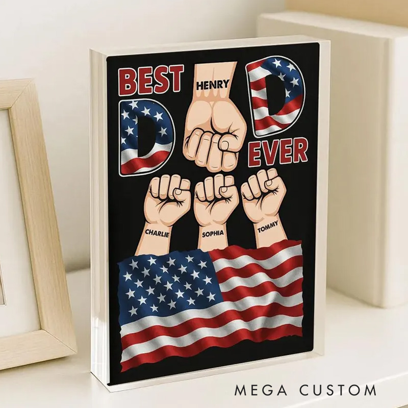 Personalized Best Dad Ever Nation Flag Custom Acrylic Block Plaque Personalized Father's Day Gift for Dad Gift for Husband Grandpa Papa