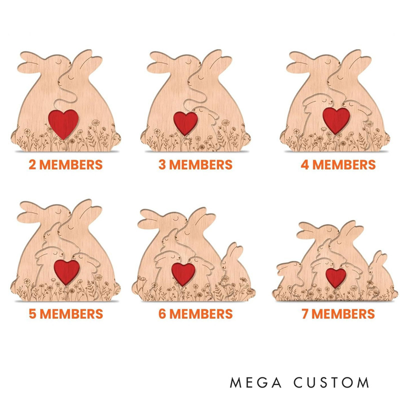 Personalized Wooden Bunny Family Decor Custom Engraved Name Sign Rustic Home Decoration Gift for Mom Dad Kids Birthday Mother's Day Father's Day