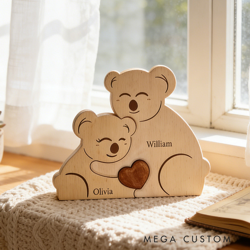 Personalized Family Puzzle Custom Wooden Koala Family Decor Custom Engraved Name Sign Home Decoration Gift