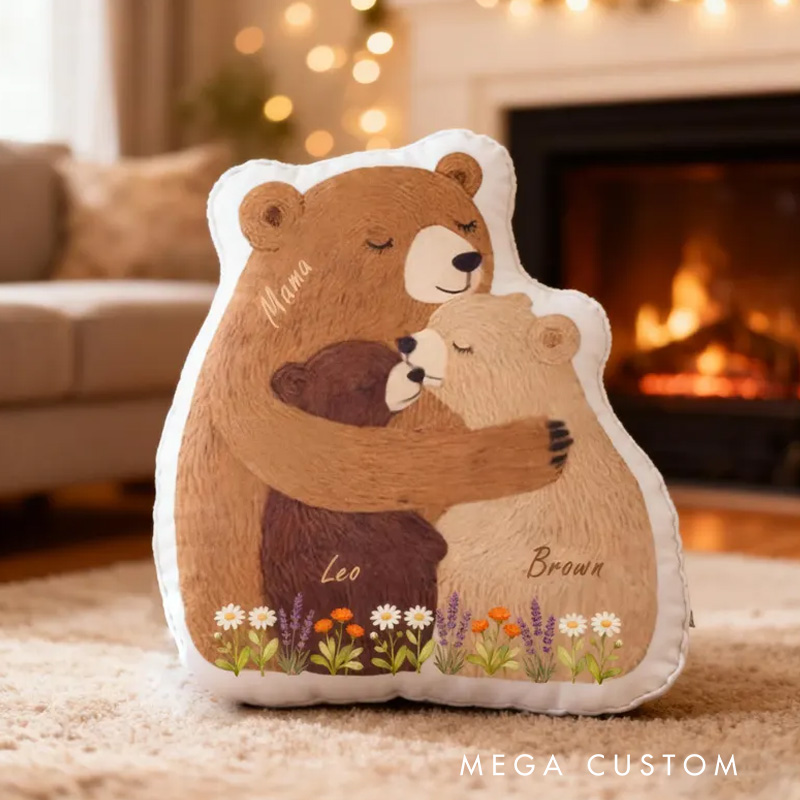 Personalized Bear Family Pillow Custom Hugging Bears Cushion Cozy Family Gift