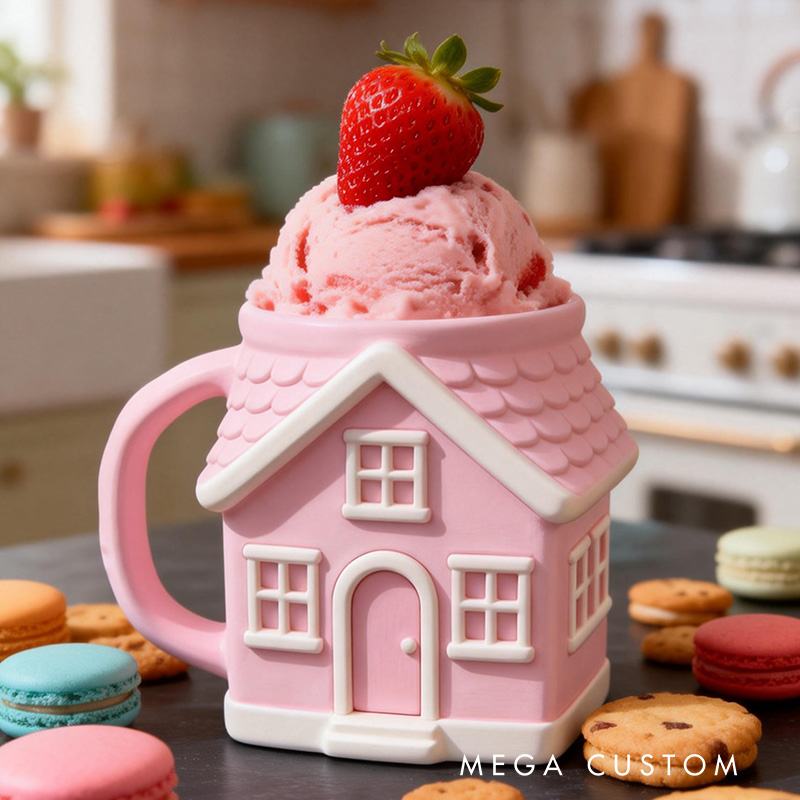 Personalized Pink House Ice Cream Pint Holder Custom New Home Gift Fun Freezer Accessory for Housewarming Unique Kitchen Decor for Kids and Adults