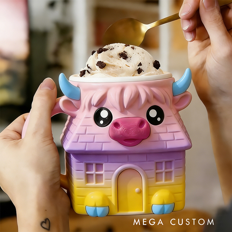 Personalized Highland Cow Ice Cream Pint Holder 3D Printed Cozy with Snack Drawer