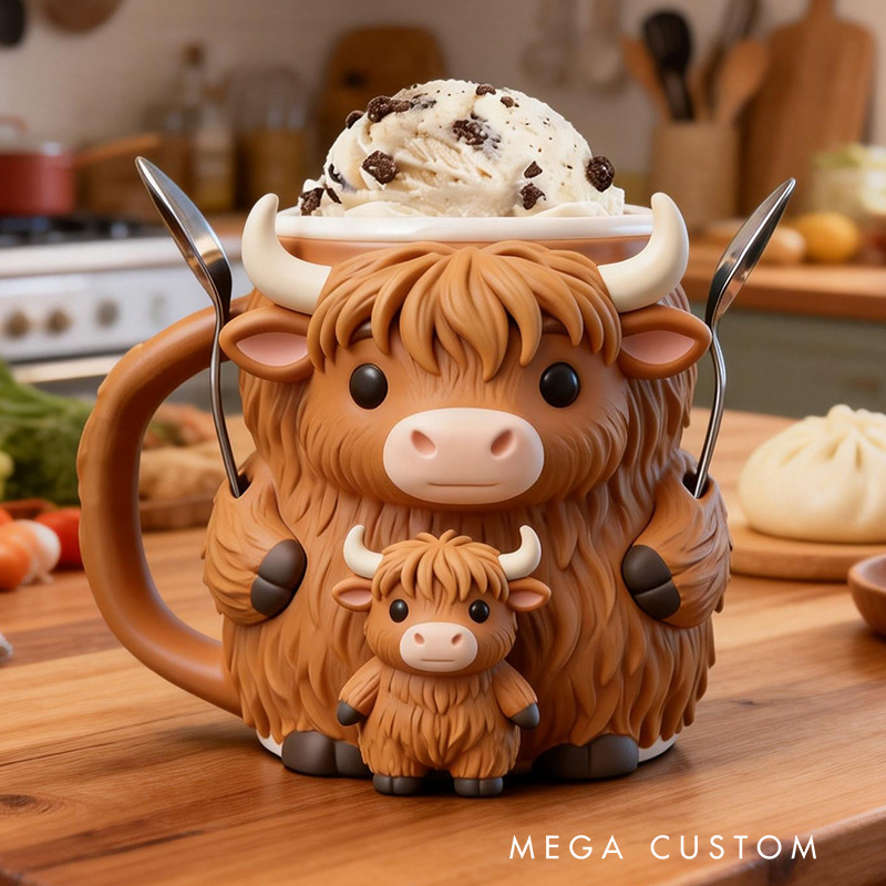 Personalized Highland Cow Ice Cream Pint Holder 3D Printed Cozy with Snack Drawer Personalized Funny Kitchen Decor Family Gifts