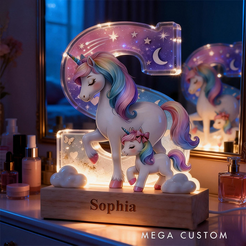 Personalized Unicorn LED Night Light Custom 26 Letter Lamp for Kids Room Decor Unique Birthday Gift for Girls Bedroom Decoration
