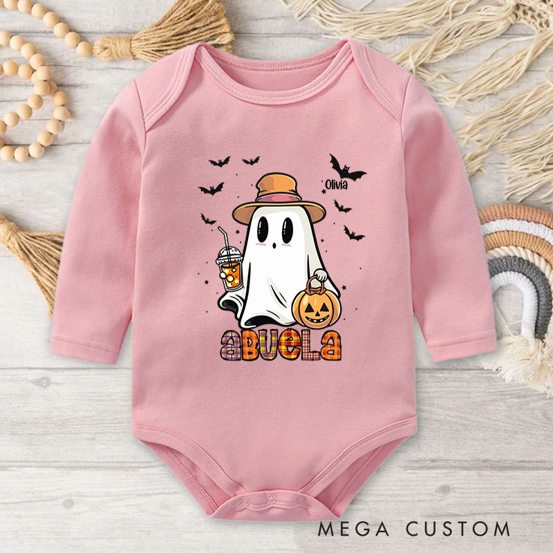 Personalized Cute Ghost and Pumpkin Illustration for Baby's Halloween Celebration Baby Bodysuit