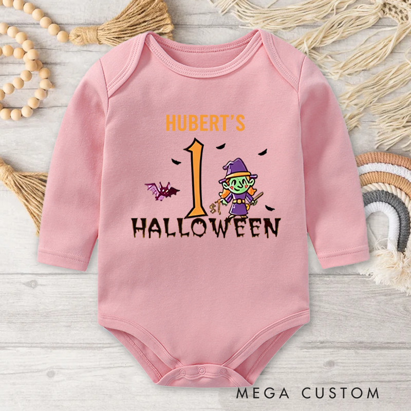 Personalized Cute Ghost Baby's 1st Halloween Baby Bodysuit with Name Halloween Gift for Baby Girls Boys New Parents