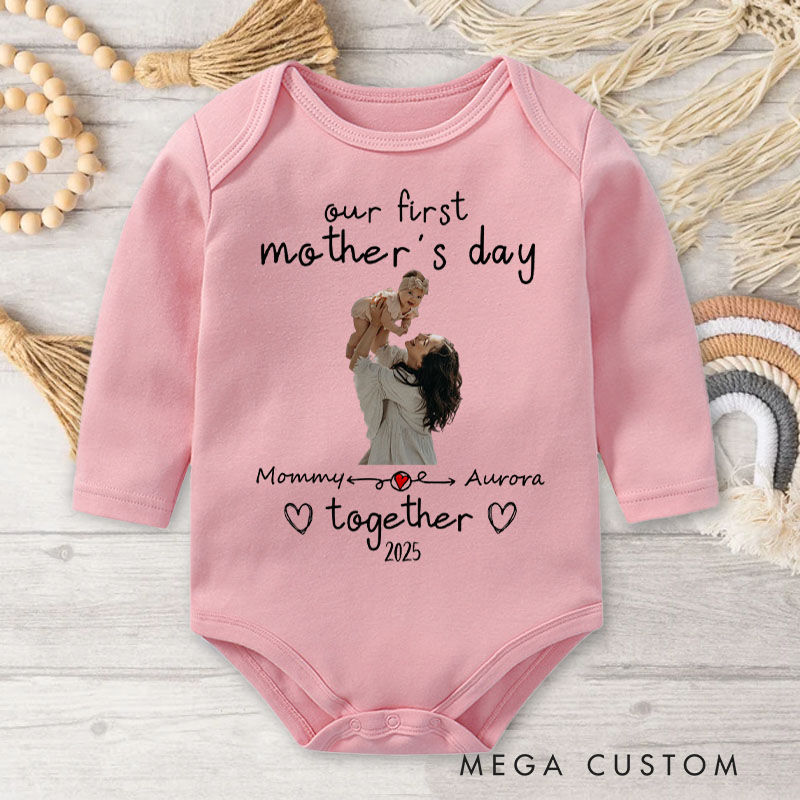 Personalized Mom and Baby Photo Keepsake Design for Our First Mother's Day Together Baby Bodysuit