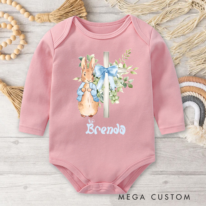 Personalized Bunny with Floral Bow Design for Baby's Easter Celebration Baby Bodysuit