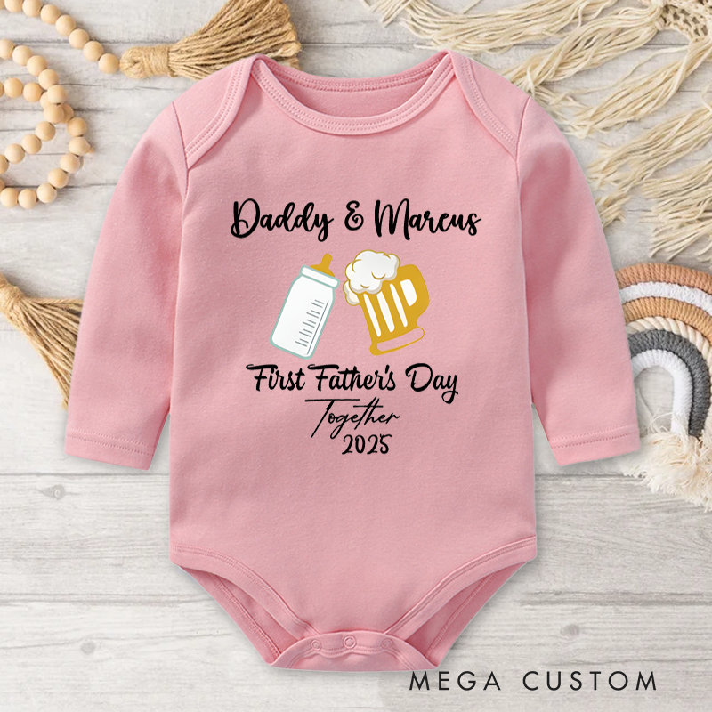 Personalized Baby Bottle and Beer Mug  Baby Onesies with Text Father's Day Birthday Gift