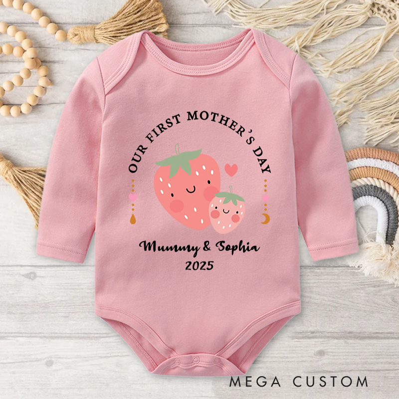 Personalized Cute Strawberry Lemon Baby Onesies Mother's Day Gift for New Mom Newborn