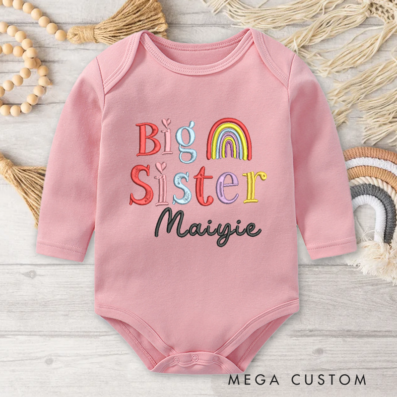Personalized Embroidered Big Sister Rainbow Baby Onesie with Name Birthday Gifts for New Mother Children