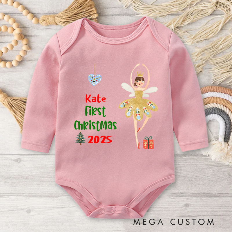 Personalized First Christmas Fairytale Characters Baby Romper Cartoon Onesie with Name Baby Shower Christmas Gift